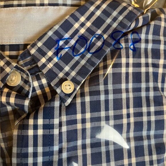 IZOD Men's Non-Iron Stretch Button Down Shirt Navy Blue Checkered Size Small - Picture 9 of 9